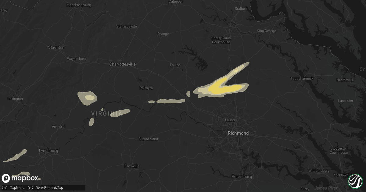 Hail map in Gum Spring, VA on July 21, 2026
