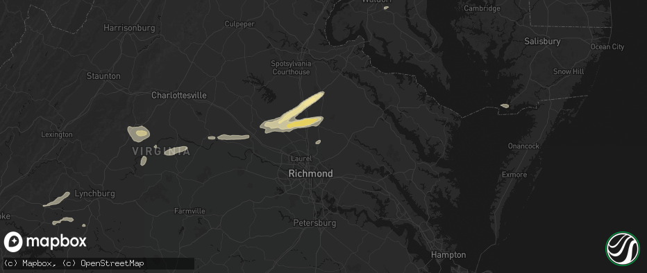 Hail map in Hanover, VA on July 21, 2026