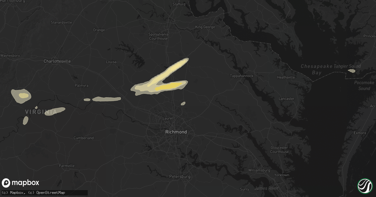Hail map in Hanover, VA on July 21, 2026