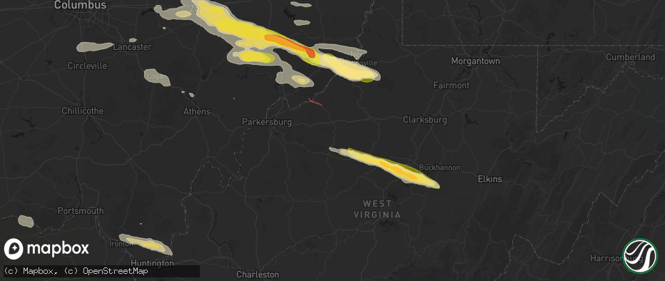 Hail map in Harrisville, WV on July 21, 2026