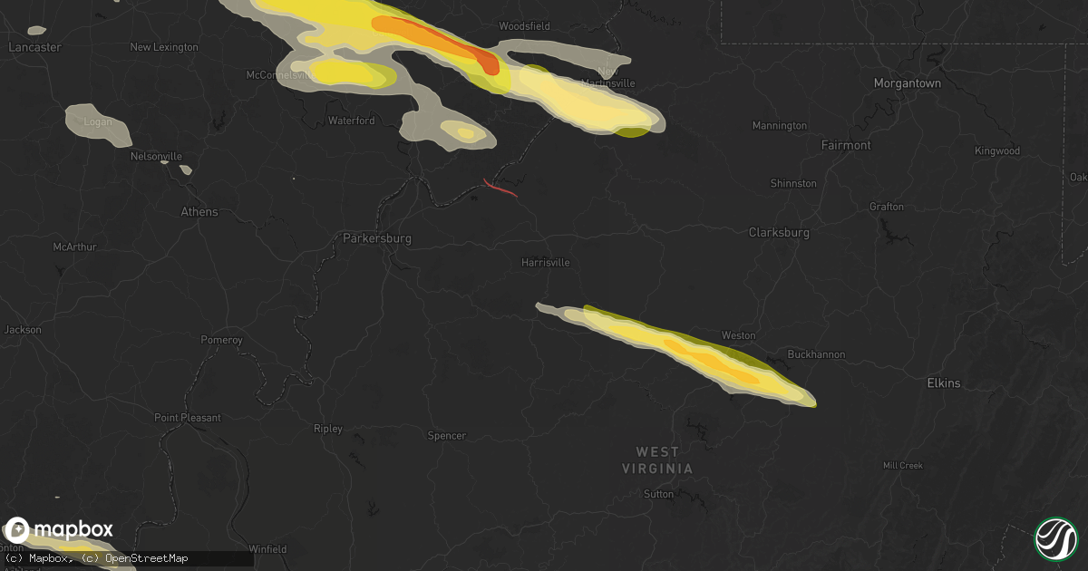 Hail map in Harrisville, WV on July 21, 2026