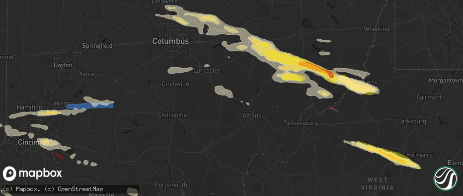 Hail map in Haydenville, OH on July 21, 2026