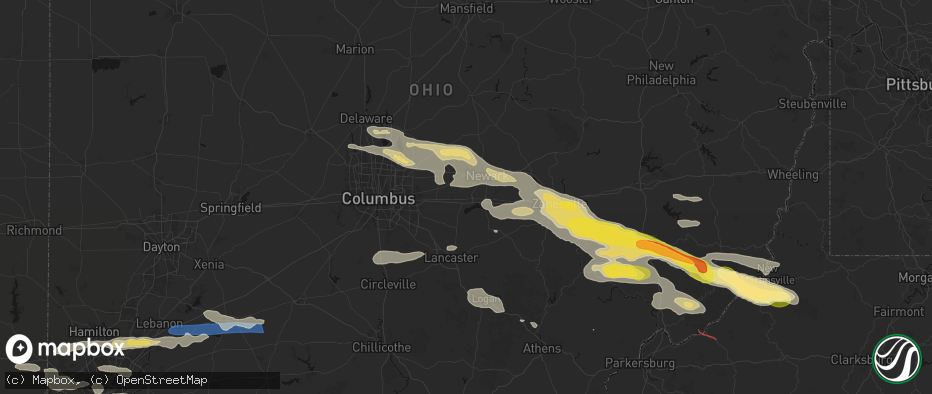 Hail map in Hebron, OH on July 21, 2026