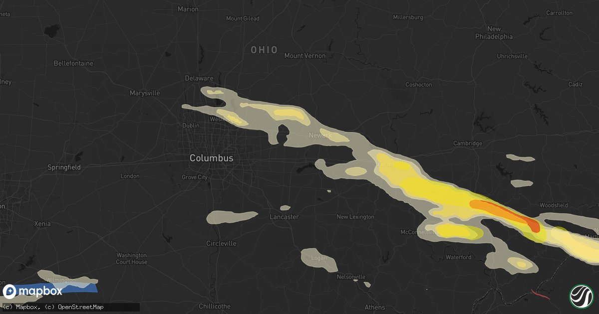 Hail map in Hebron, OH on July 21, 2026
