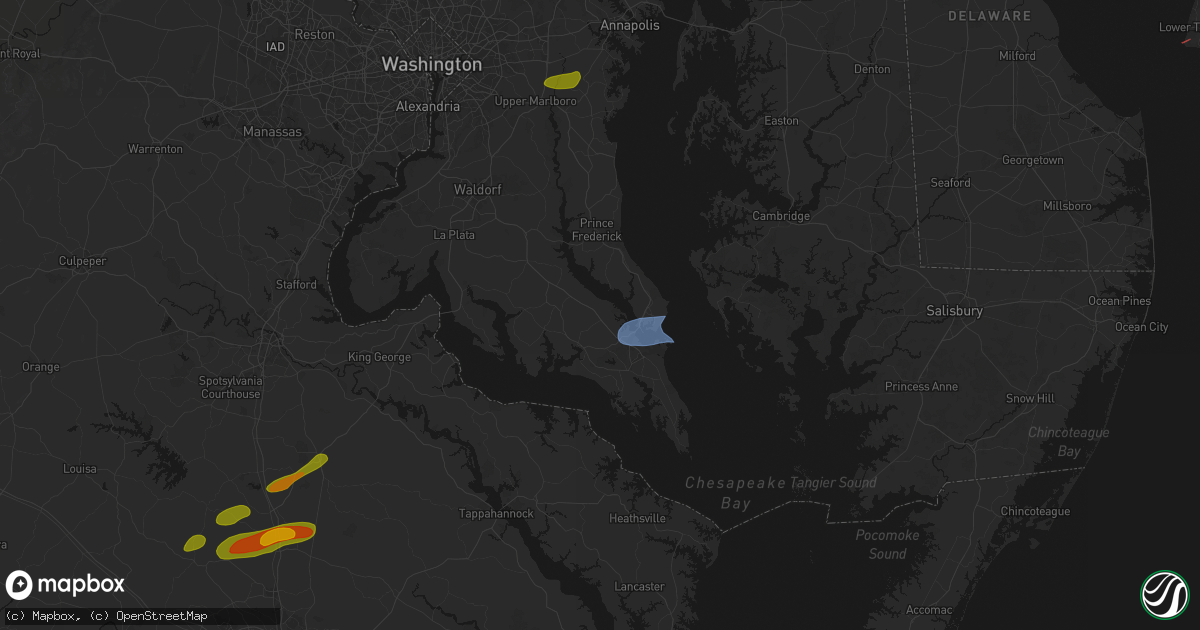 Hail map in Hollywood, MD on July 21, 2026