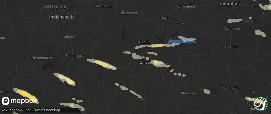 Hail map in Hooven, OH on July 21, 2026