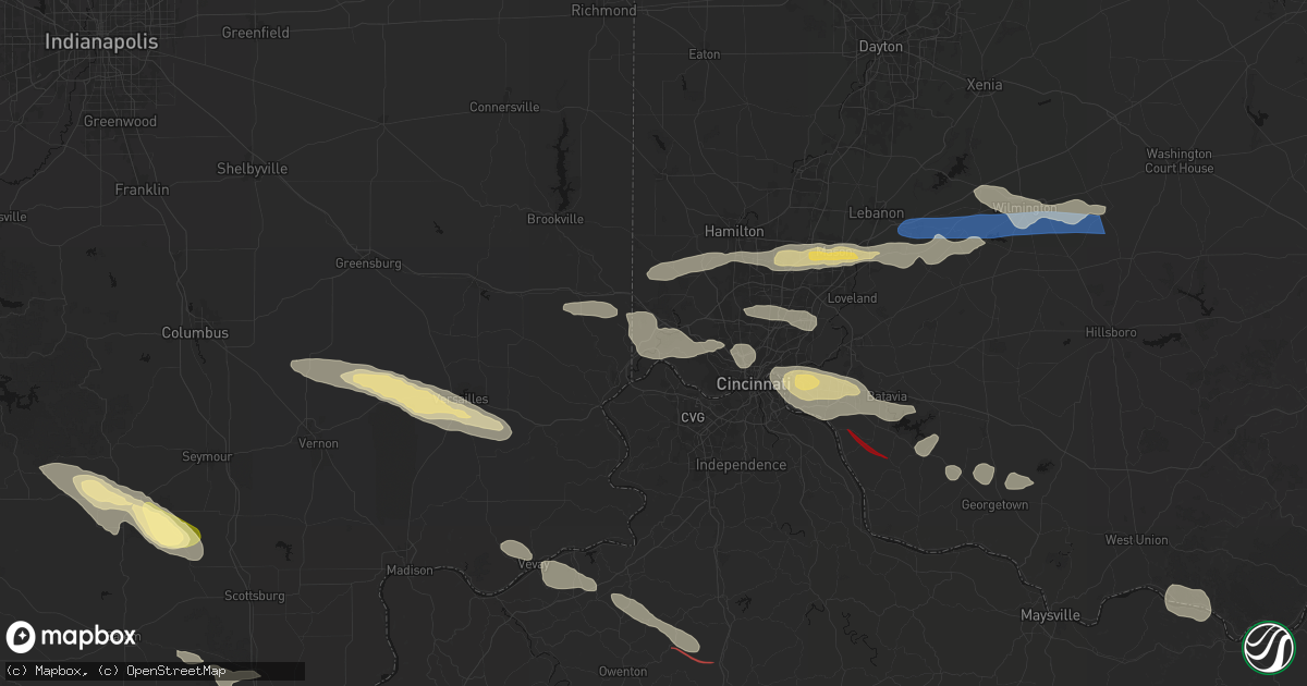 Hail map in Hooven, OH on July 21, 2026