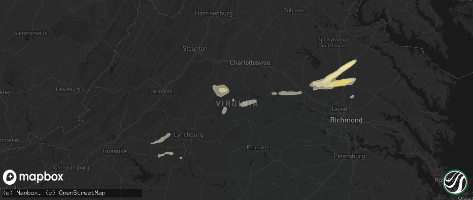 Hail map in Howardsville, VA on July 21, 2026