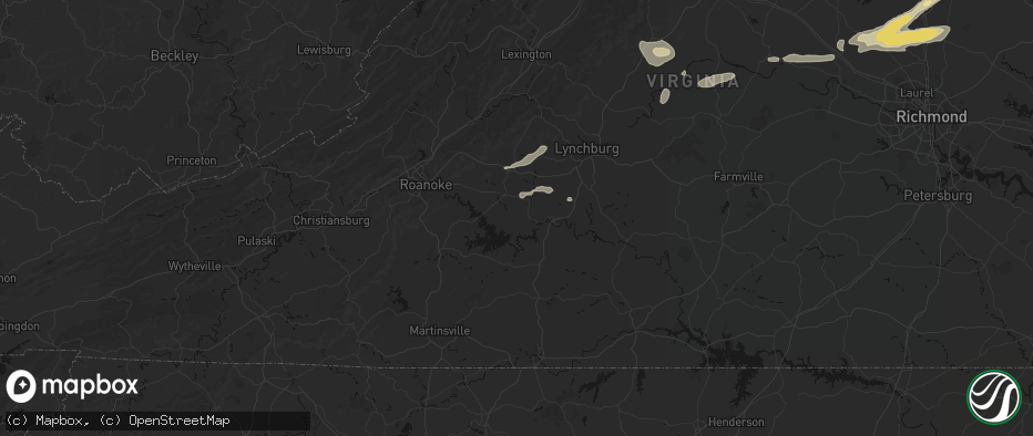 Hail map in Huddleston, VA on July 21, 2026