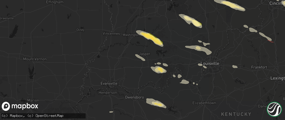 Hail map in Huntingburg, IN on July 21, 2026
