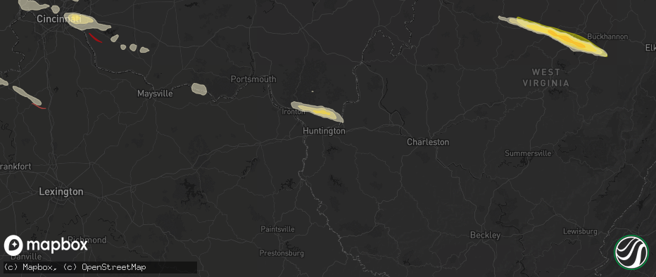 Hail map in Huntington, WV on July 21, 2026