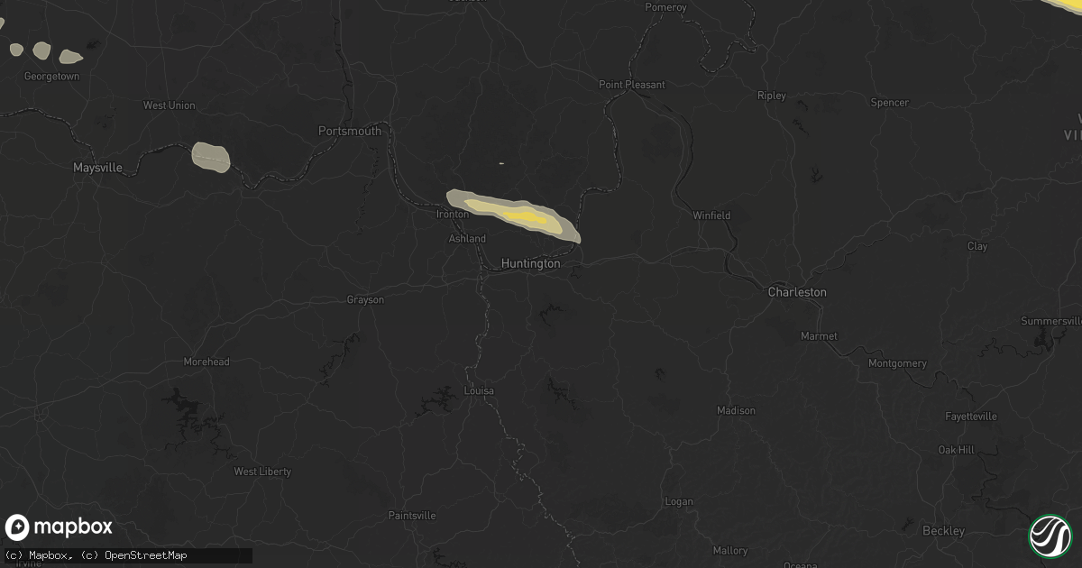 Hail map in Huntington, WV on July 21, 2026
