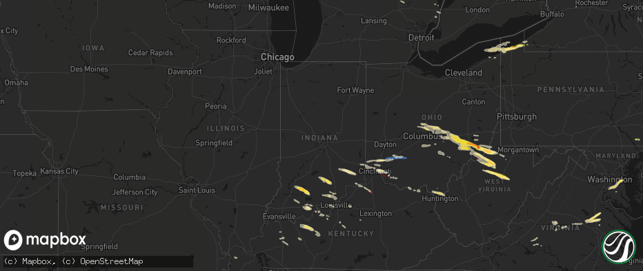 Hail map in Indiana on July 21, 2026