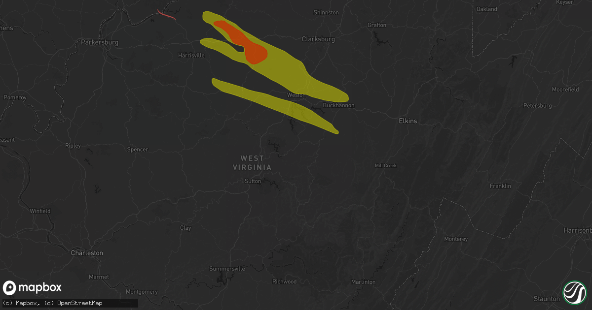 Hail map in Ireland, WV on July 21, 2026
