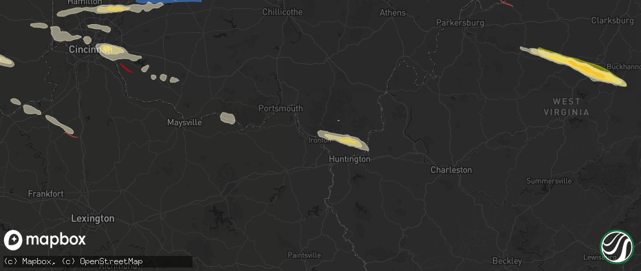 Hail map in Ironton, OH on July 21, 2026