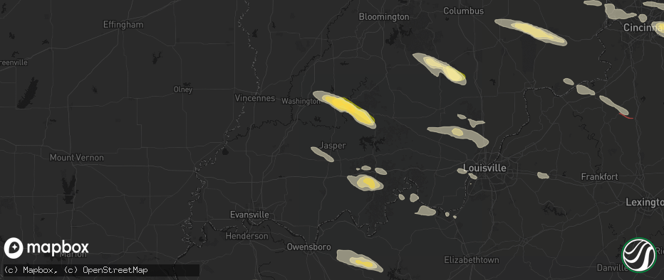 Hail map in Jasper, IN on July 21, 2026