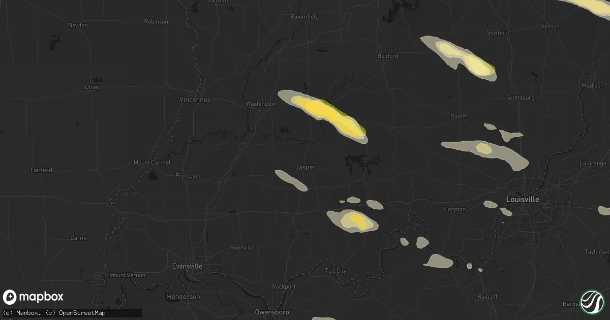 Hail map in Jasper, IN on July 21, 2026