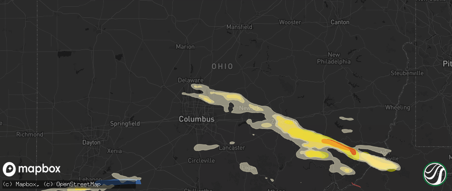 Hail map in Johnstown, OH on July 21, 2026
