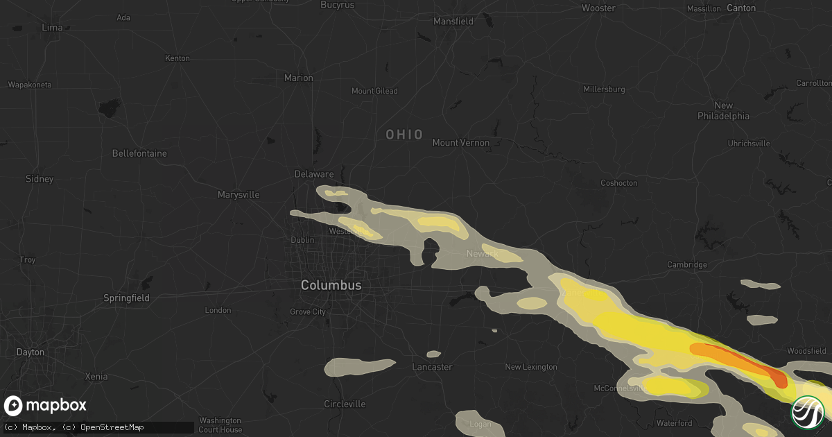 Hail map in Johnstown, OH on July 21, 2026