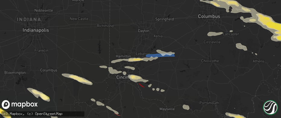 Hail map in Kings Mills, OH on July 21, 2026