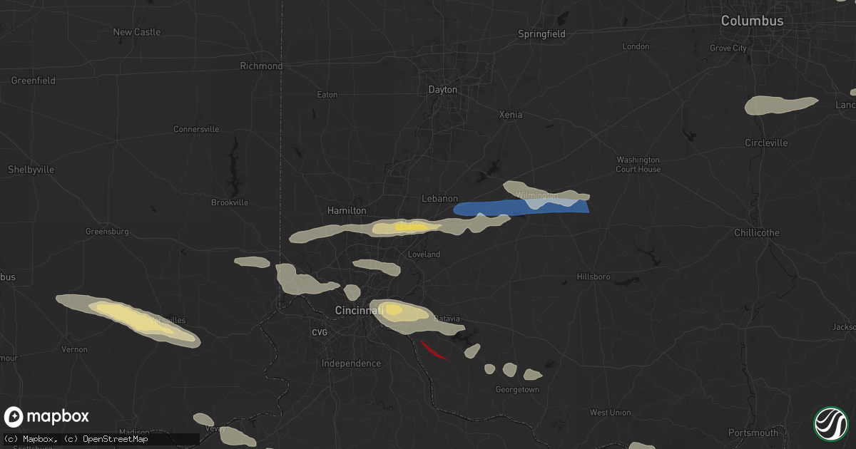 Hail map in Kings Mills, OH on July 21, 2026