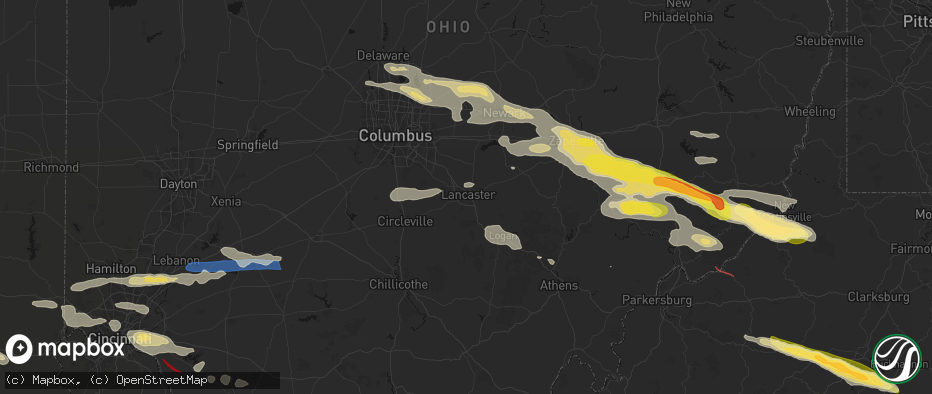 Hail map in Lancaster, OH on July 21, 2026