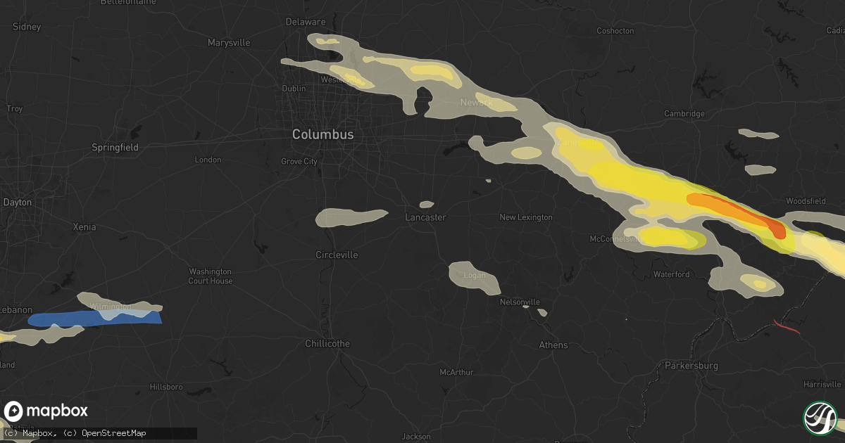 Hail map in Lancaster, OH on July 21, 2026