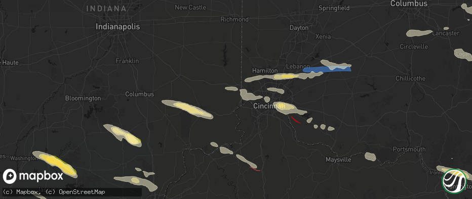 Hail map in Lawrenceburg, IN on July 21, 2026