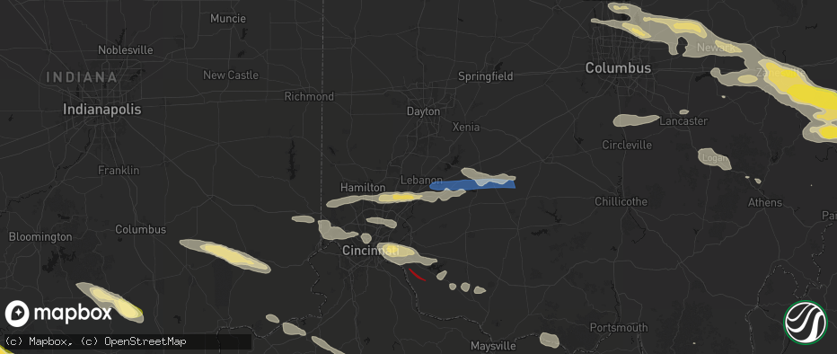 Hail map in Lebanon, OH on July 21, 2026