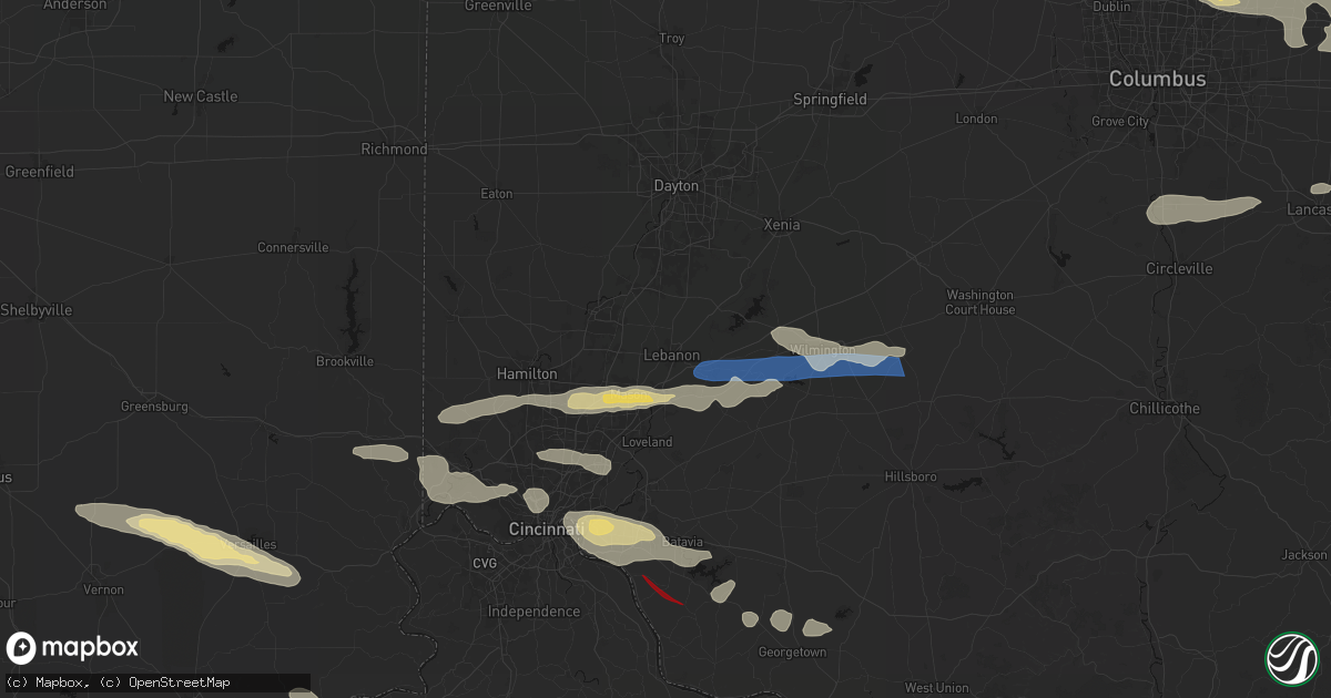 Hail map in Lebanon, OH on July 21, 2026