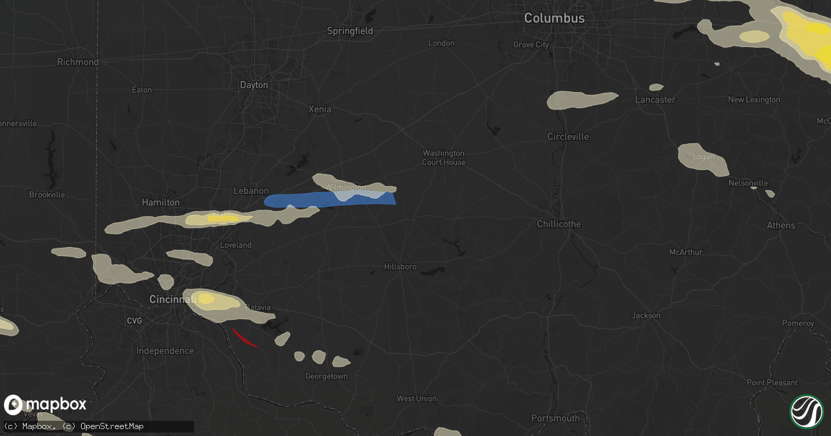 Hail map in Leesburg, OH on July 21, 2026