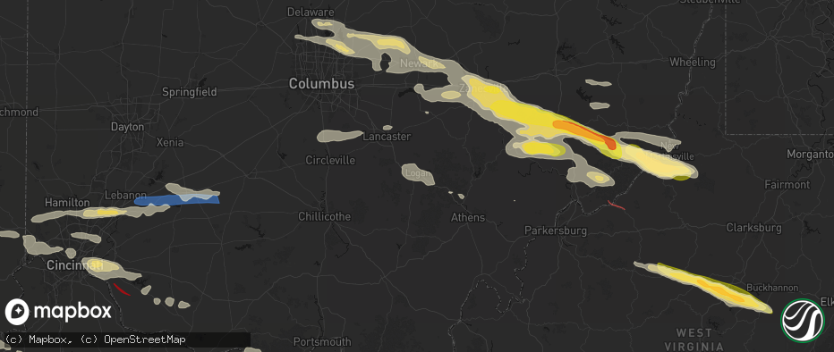 Hail map in Logan, OH on July 21, 2026