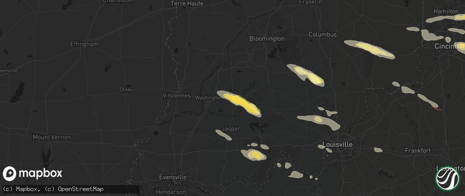 Hail map in Loogootee, IN on July 21, 2026