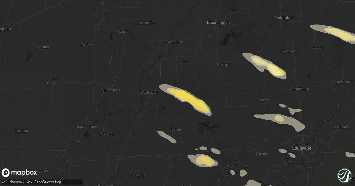Hail map in Loogootee, IN on July 21, 2026