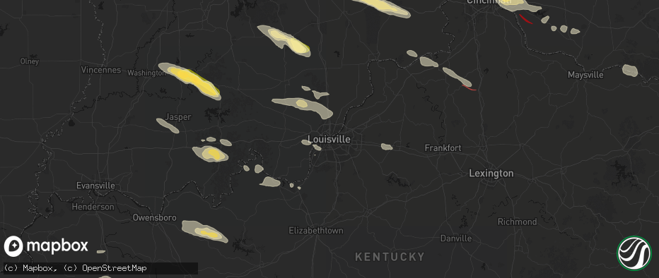 Hail map in Louisville, KY on July 21, 2026