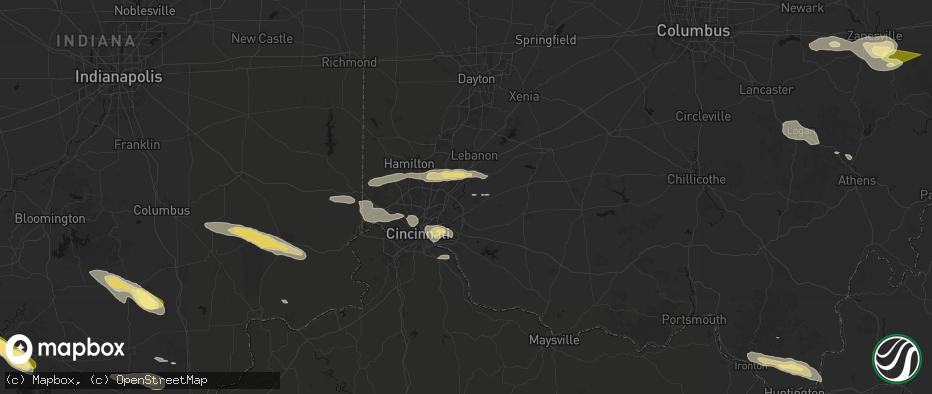 Hail map in Loveland, OH on July 21, 2026
