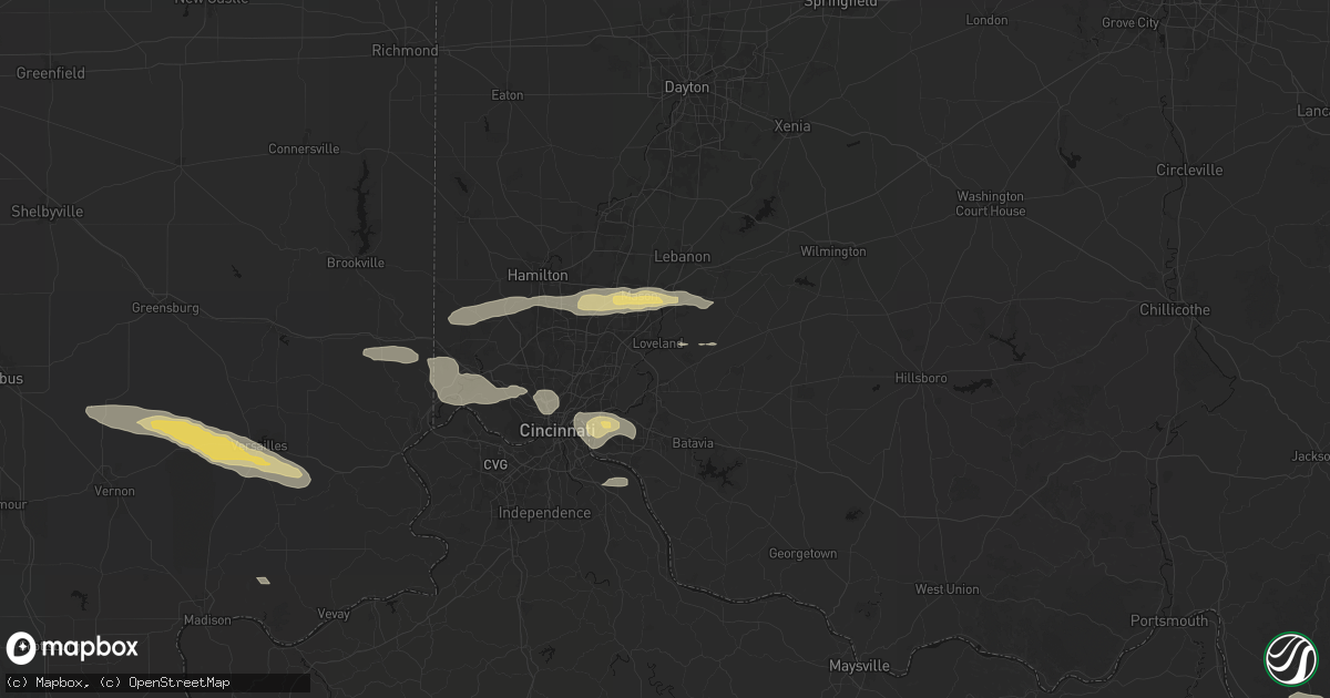 Hail map in Loveland, OH on July 21, 2026