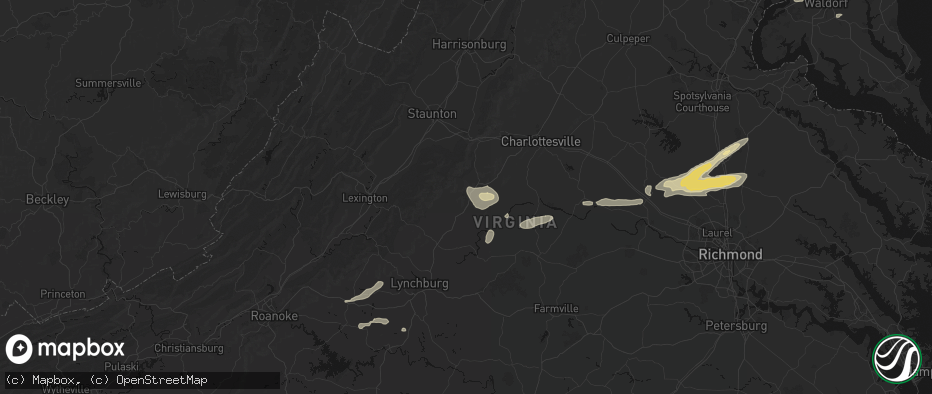 Hail map in Lovingston, VA on July 21, 2026