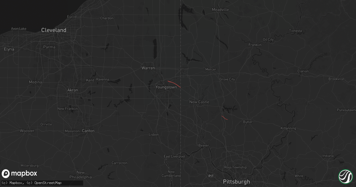 Hail map in Lowellville, OH on July 21, 2026