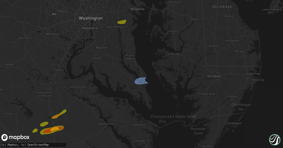 Hail map in Lusby, MD on July 21, 2026