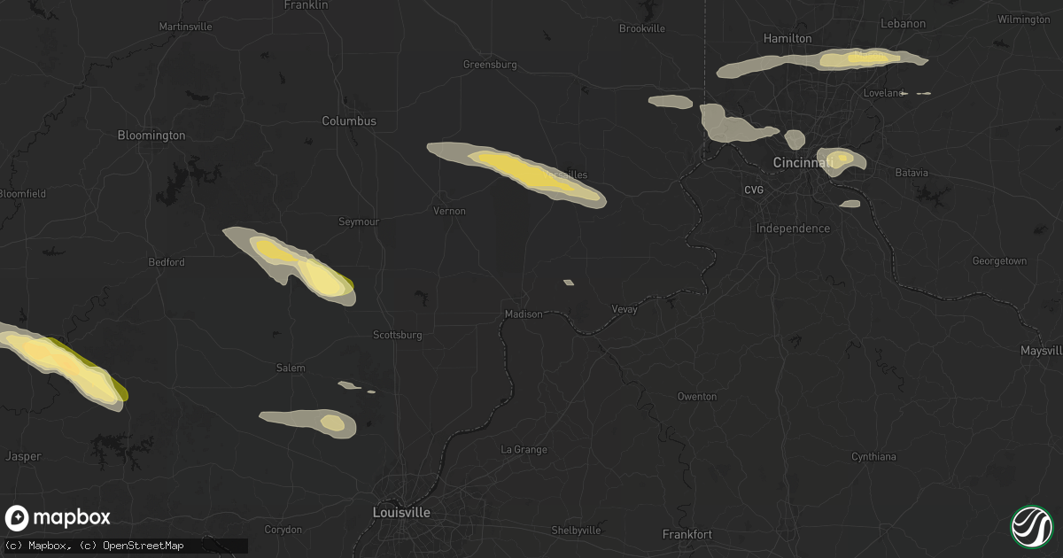 Hail map in Madison, IN on July 21, 2026