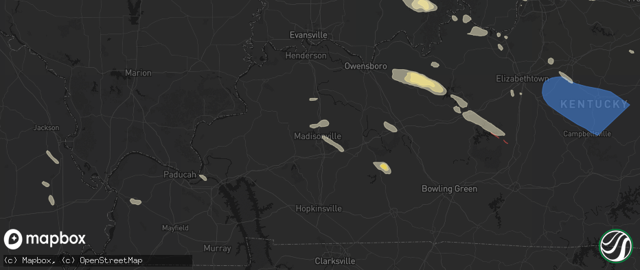 Hail map in Madisonville, KY on July 21, 2026