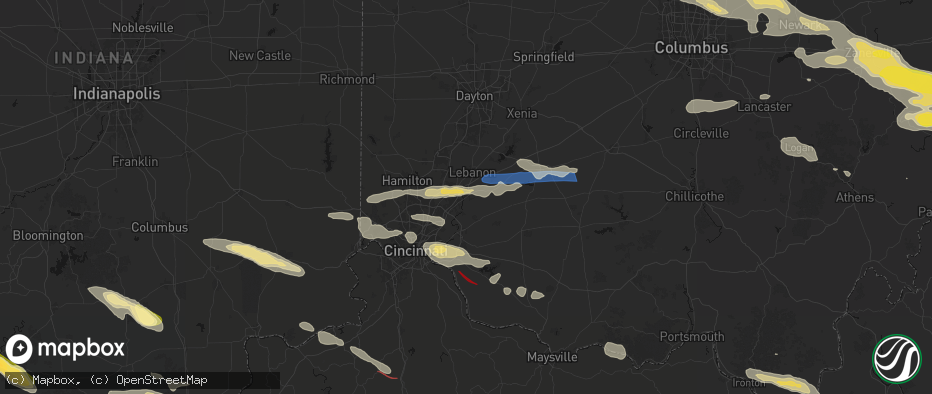 Hail map in Maineville, OH on July 21, 2026