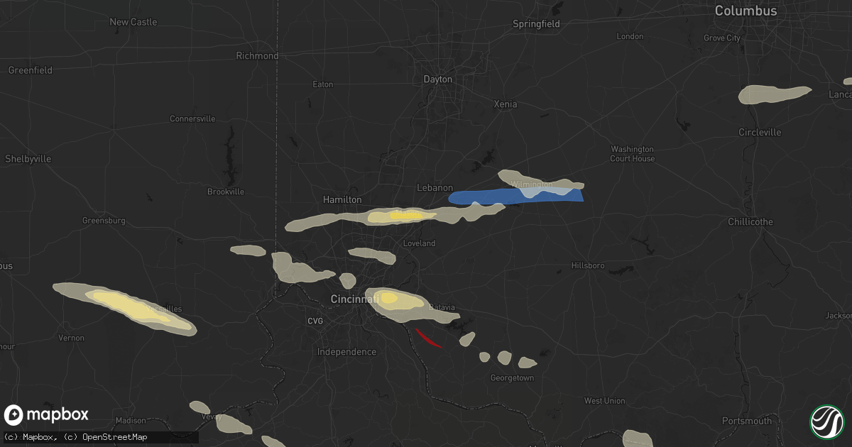 Hail map in Maineville, OH on July 21, 2026