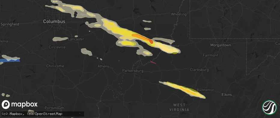 Hail map in Marietta, OH on July 21, 2026