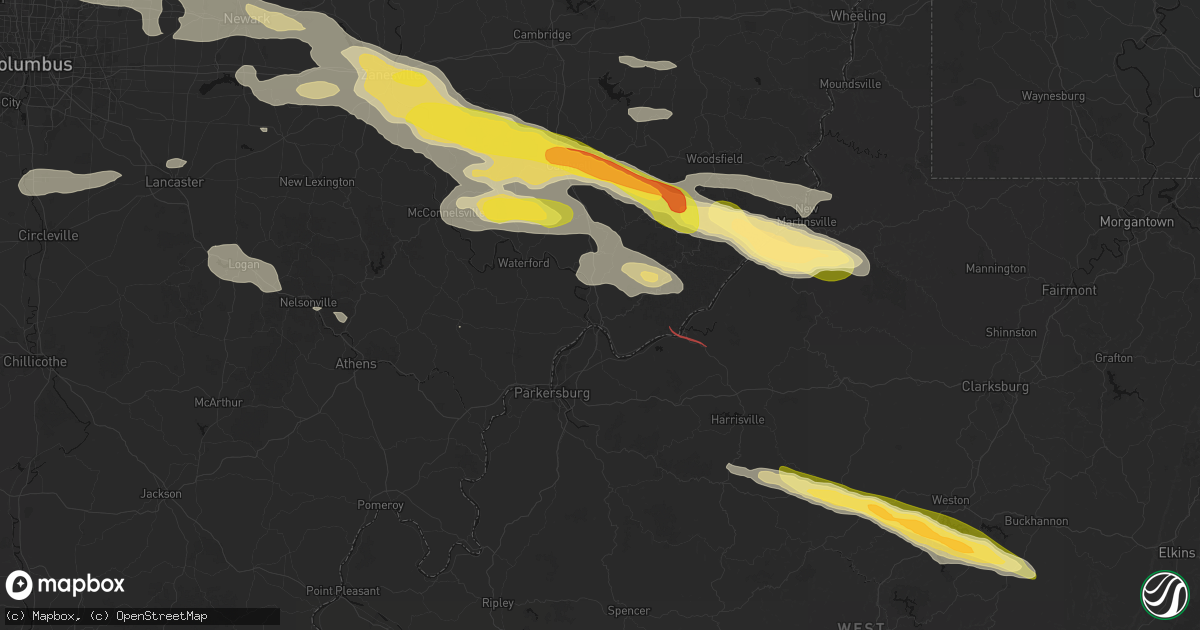 Hail map in Marietta, OH on July 21, 2026