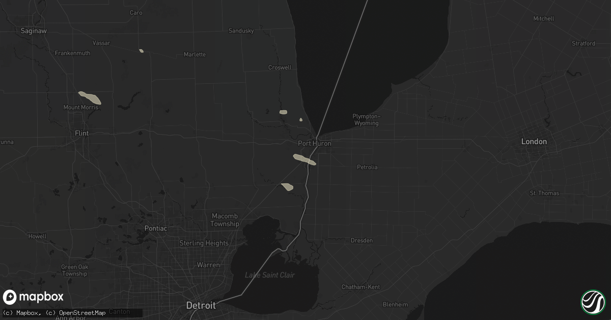 Hail map in Marysville, MI on July 21, 2026