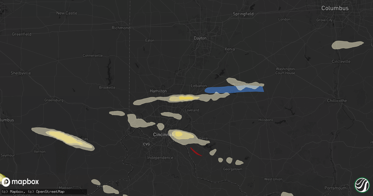 Hail map in Mason, OH on July 21, 2026