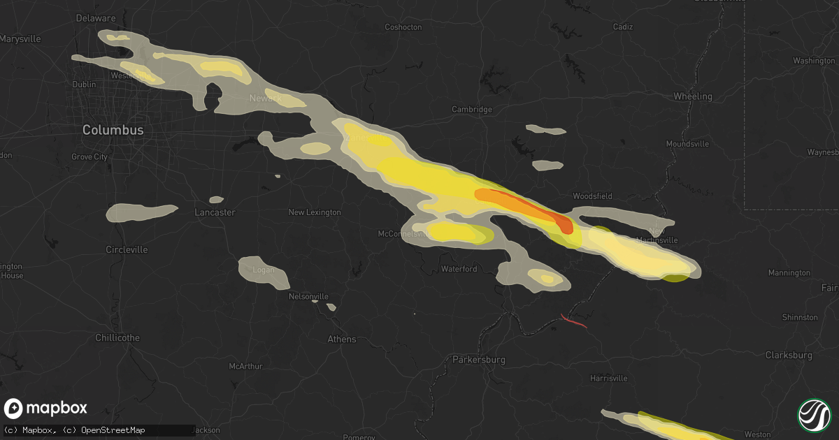 Hail map in Mcconnelsville, OH on July 21, 2026