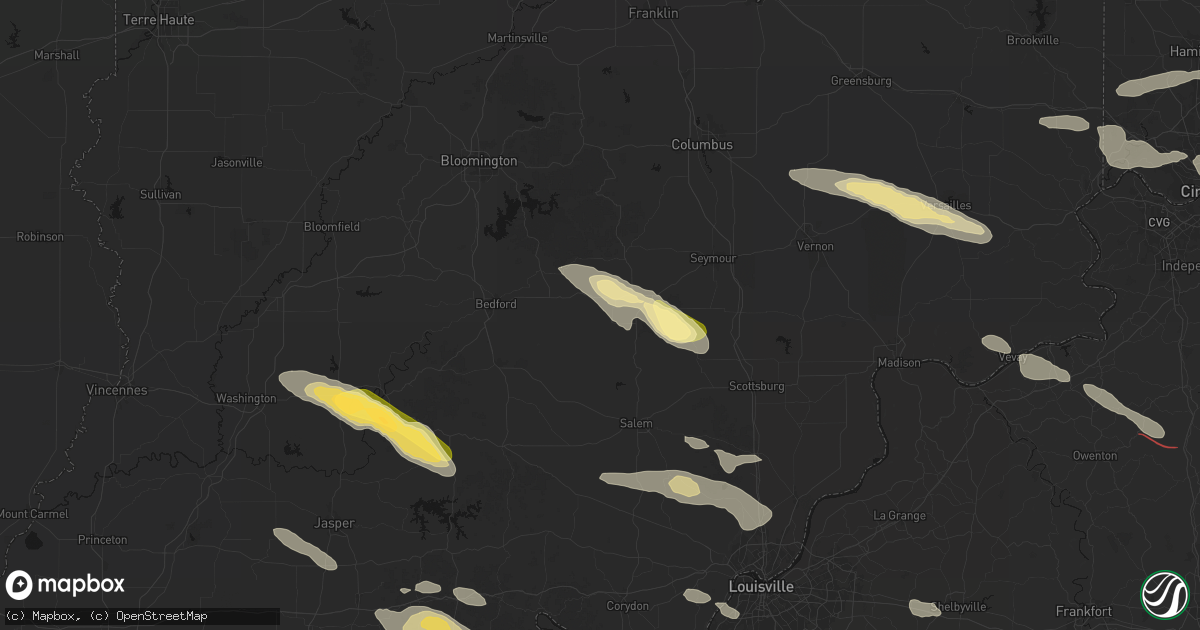Hail map in Medora, IN on July 21, 2026